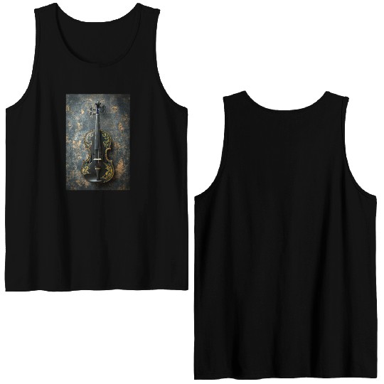 Elegant Black and Gold Violin Double Sided Tank Tops