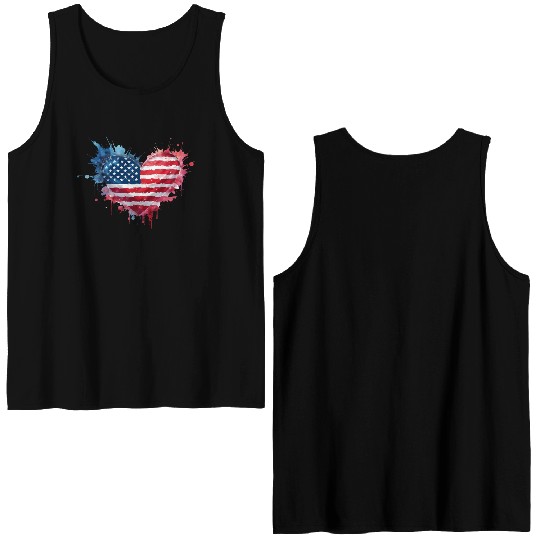 Patriotic Heart American Flag Art Double Sided Tank Tops