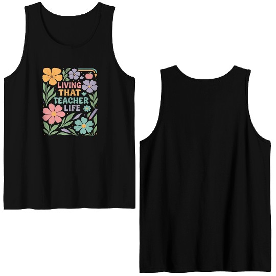 Floral Teacher Life Illustration Double Sided Tank Tops
