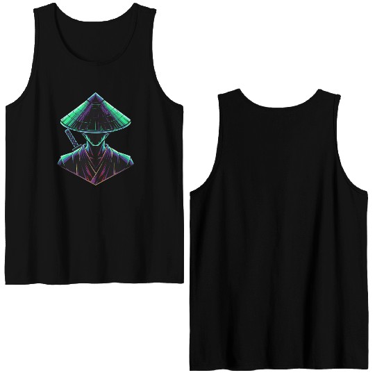 Cyber Samurai Neon Illustration Double Sided Tank Tops