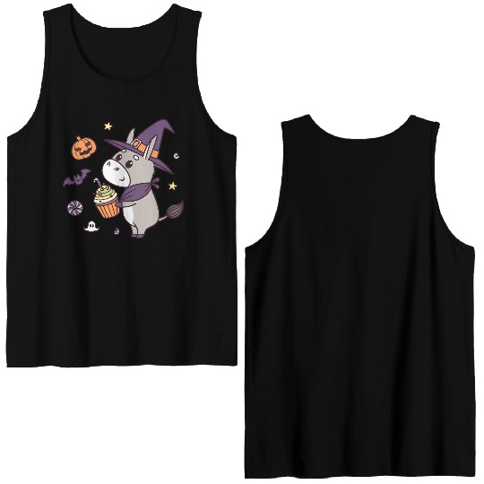 Whimsical Halloween Witch Pony Design Double Sided Tank Tops