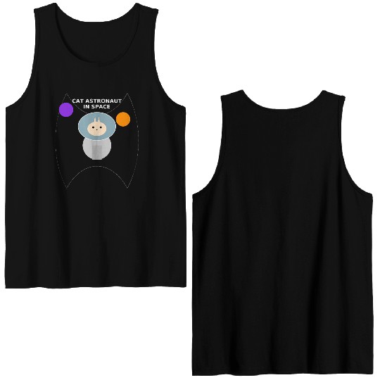 Cat Astronaut in Space Graphic Double Sided Tank Tops