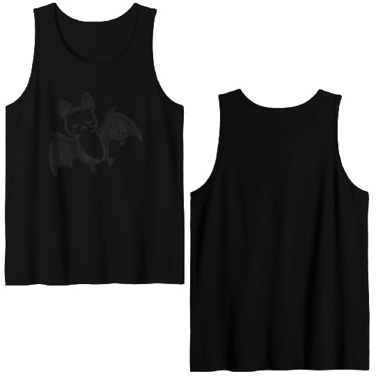 Sleepy Bat Sketch – Minimalist Nocturnal Ink Art Double Sided Tank Tops