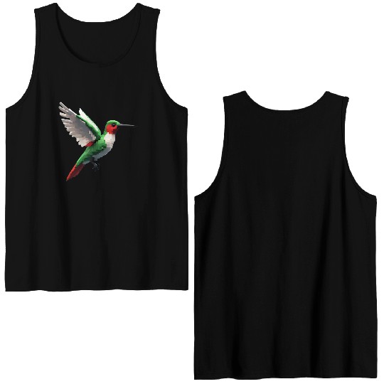Pixelated Red & Green hummingbird Double Sided Tank Tops