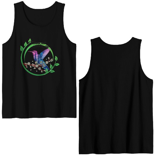 Vibrant Hummingbird and Blossoms Design Double Sided Tank Tops
