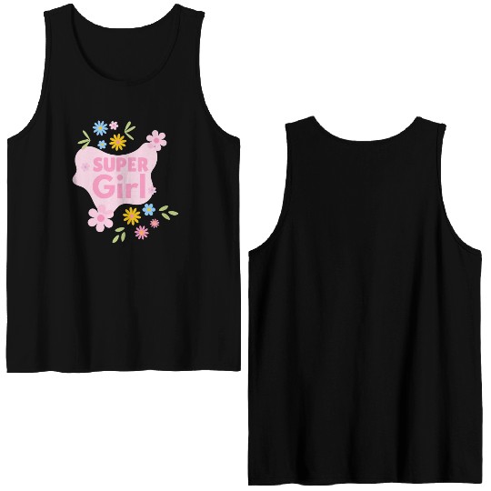 Super Girl Floral Badge Design Double Sided Tank Tops
