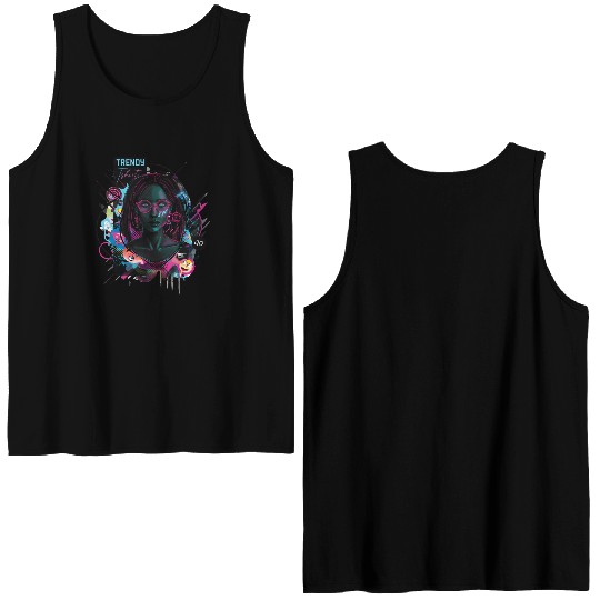 Neon Cyberpunk Female Digital Art Double Sided Tank Tops