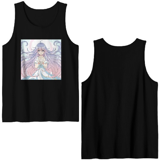 Ethereal Fantasy Girl with Flowing Hair Double Sided Tank Tops