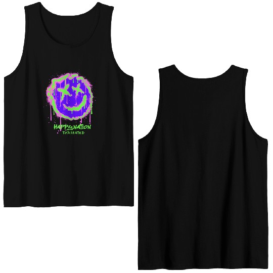 Neon Graffiti Smile Face Design Double Sided Tank Tops