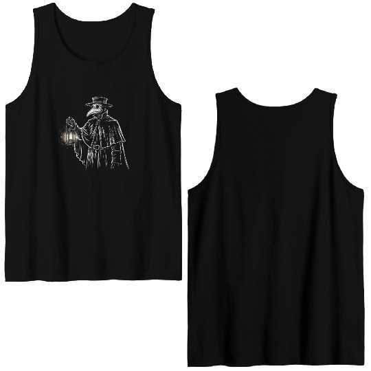 Dark Medieval Plague Doctor Illustration Double Sided Tank Tops