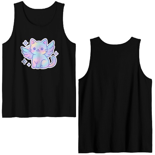 Celestial Winged Cat Illustration Double Sided Tank Tops