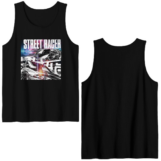 Neon Street Racer Illustration Double Sided Tank Tops