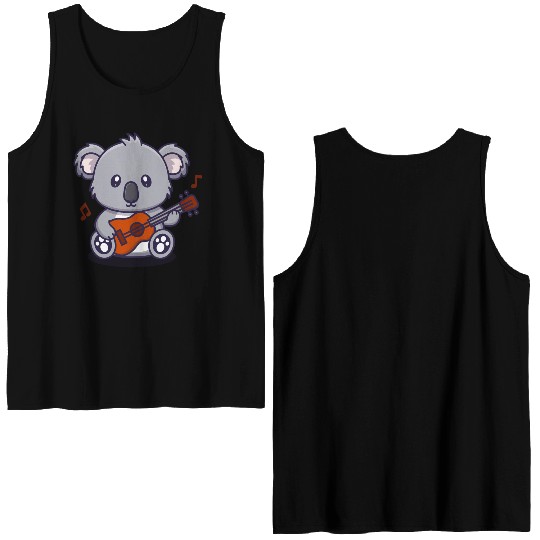 Cute Koala Playing Guitar Illustration Double Sided Tank Tops