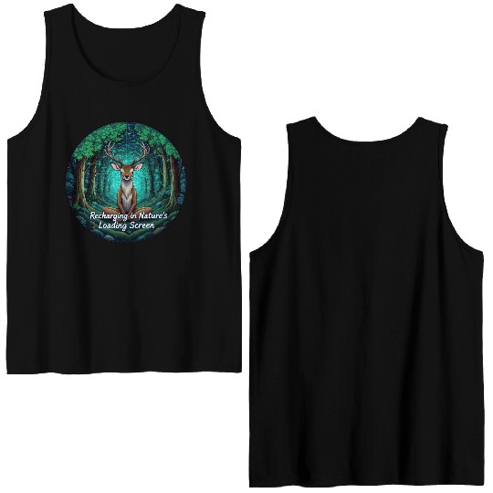 Enchanted Forest Deer Meditation Design Double Sided Tank Tops