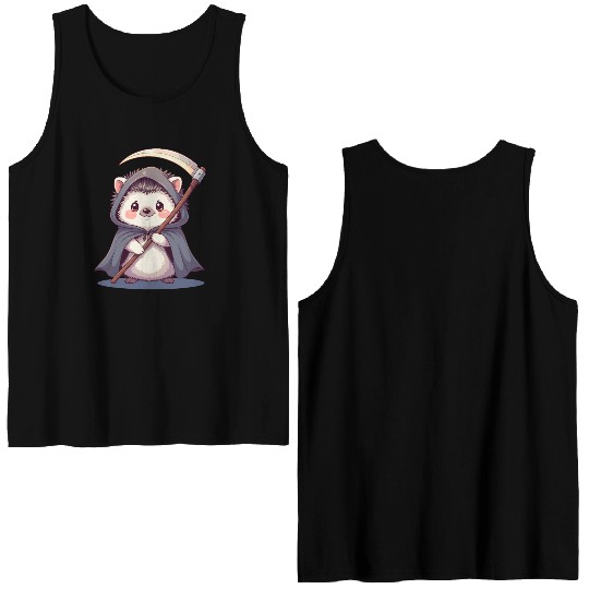 Cute Hooded Hedgehog with Scythe Double Sided Tank Tops