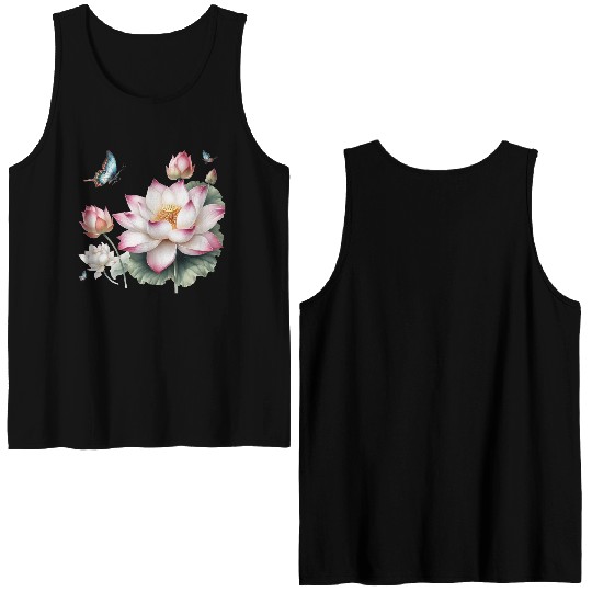 Light Pink Lotus and Butterflies  Double Sided Tank Tops