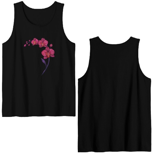 Elegant Violet Pink Orchid Flower Branch Design Double Sided Tank Tops