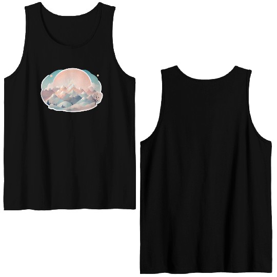 Serene Mountain Range with Sunrise Double Sided Tank Tops