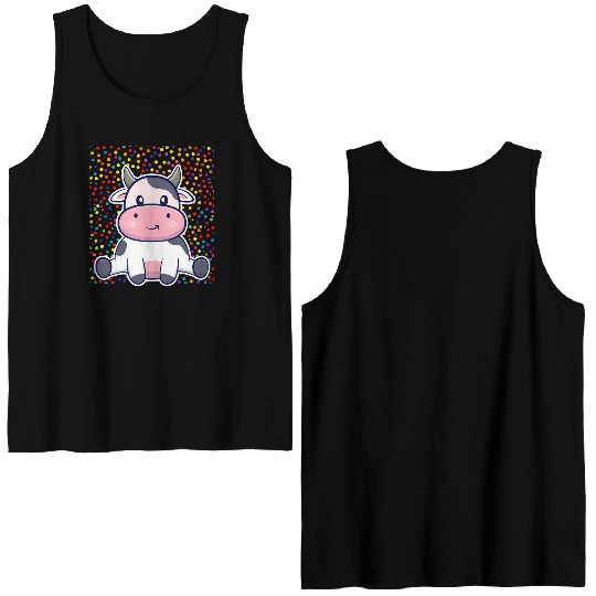 Cute Cartoon Cow with Polka Dots Double Sided Tank Tops