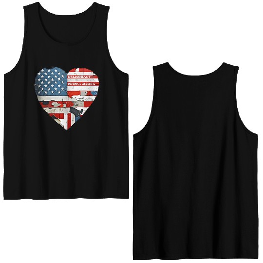 Democracy Defend It Or Lose It USA flag vintage  Double Sided Tank Tops