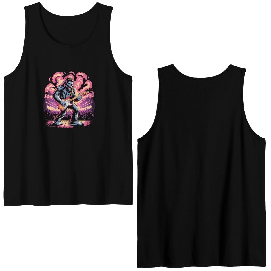 Rocking Sasquatch Guitar Legend at Concert Stage Double Sided Tank Tops