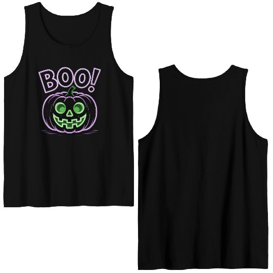 Neon Jack-O-Lantern Halloween Design Double Sided Tank Tops