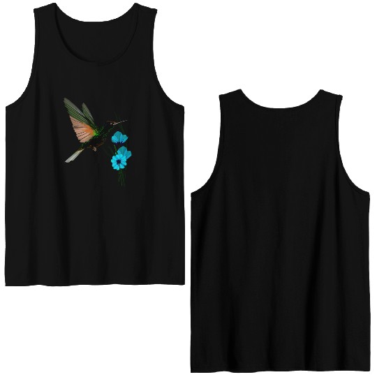 Green Hummingbird-Blue Flowers Double Sided Tank Tops
