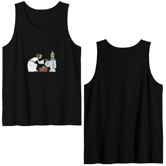 Funny Star Wars r2d2 and Leia comic Double Sided Tank Tops