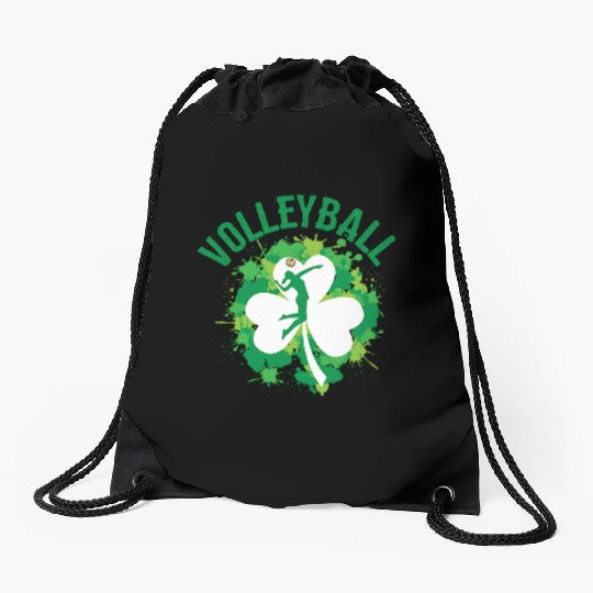 Volleyball Shamrock Irish Sports St Pattys Day Drawstring Bags