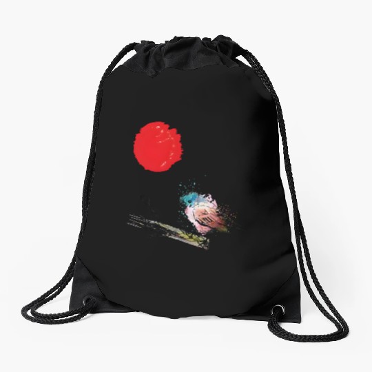 Murakami Birds Red Moon Japenese Drawstring Bags