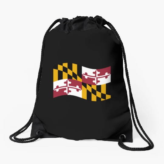 Waving Maryland Flag Drawstring Bags