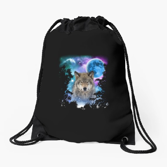 Timber Wolf MidNight Forest Drawstring Bags