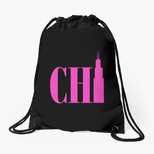 Chicago - Neon Pink Drawstring Bags