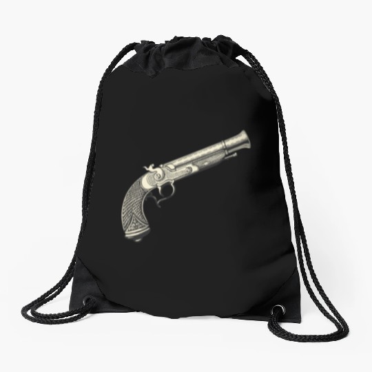 Retro pirates gun design Drawstring Bags