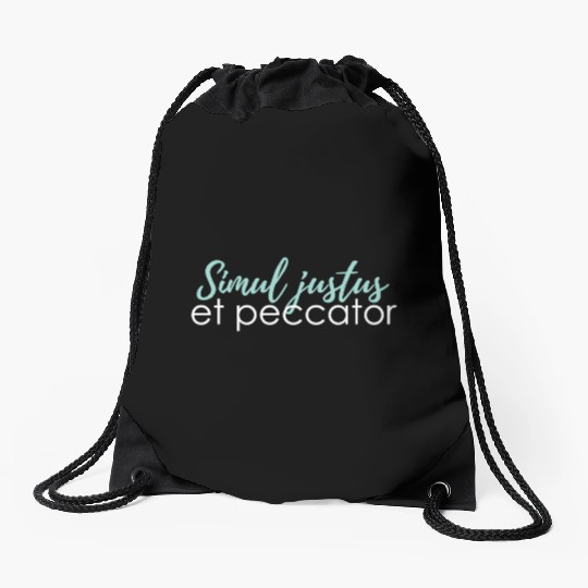 simul justus et peccator Drawstring Bags