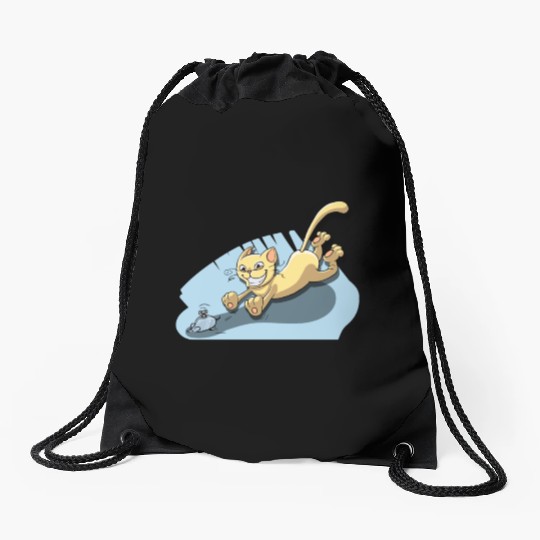 Cat Running After Rat - Tom and Jerry Illustration Drawstring Bags