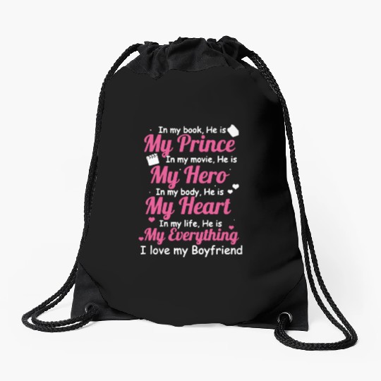 I LOVE MY BOYFRIEND Drawstring Bags