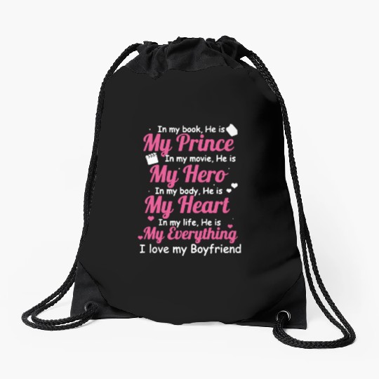 I LOVE MY BOYFRIEND Drawstring Bags