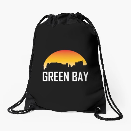 Green Bay Wisconsin Sunset Skyline Drawstring Bags