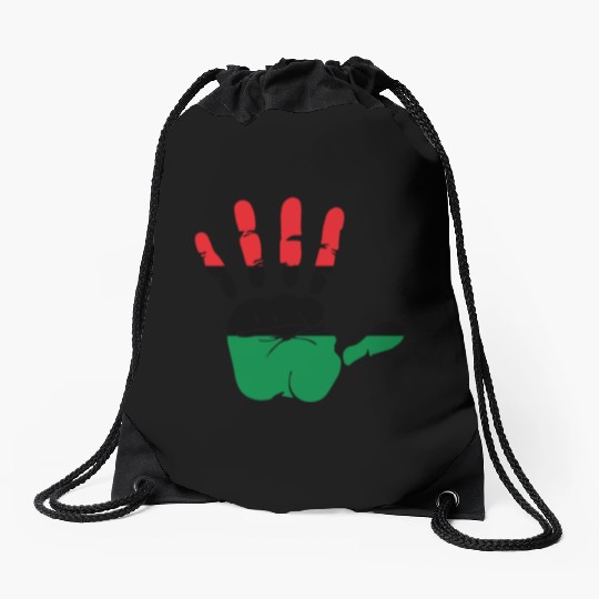 Pan African Flag Hand Print Sign Afro- American Drawstring Bags