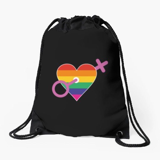 Rainbow heart female Drawstring Bags
