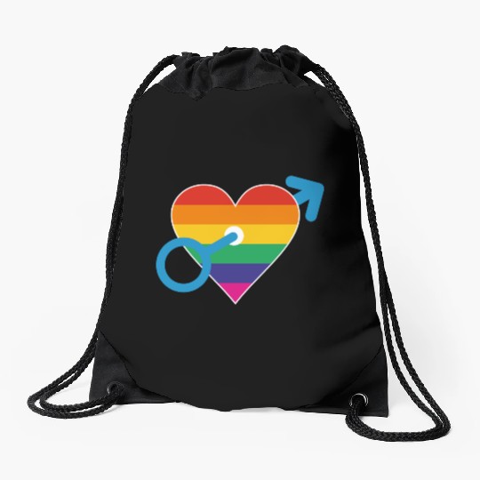 Rainbow heart male Drawstring Bags
