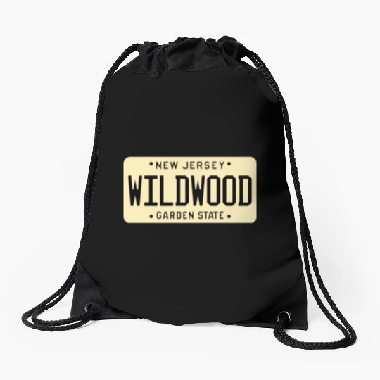 Wildwood New Jersey License Plate Drawstring Bags