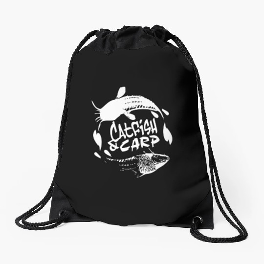 Catfish & Carp B&W Logo Drawstring Bags
