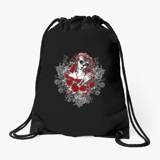 Santa Muerte Holy Woman Skull Mexico Dead Saint Drawstring Bags