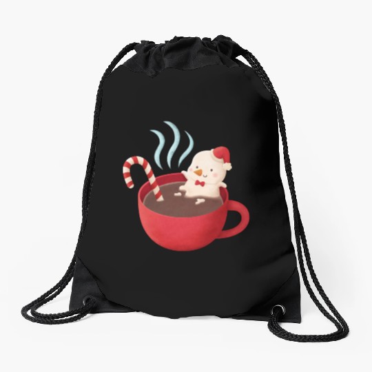 Cute Snowman in Hot Cocoa Drawstring Bags