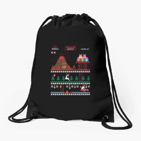 Santa vs Krampus: Merry 8-bit Christmas Drawstring Bags