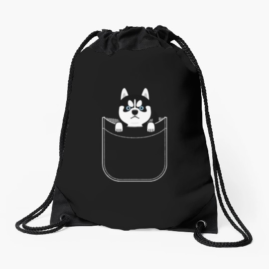Husky In Pocket Funny Cute Puppy Expression Drawstring Bags