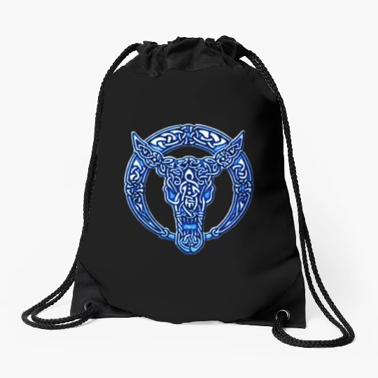 Blue Celtic Bull Drawstring Bags