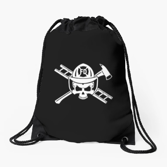 Firefighter Crossbones Drawstring Bags